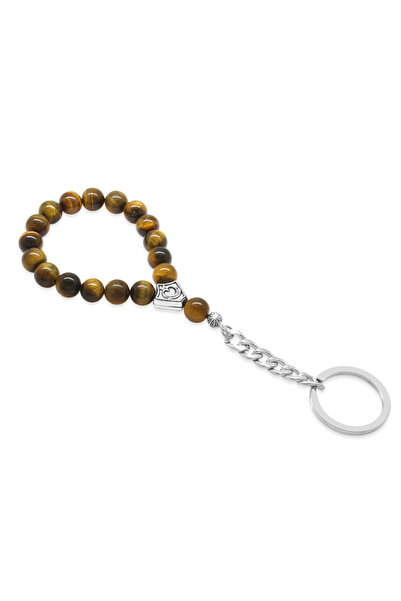 Tesbihane سلسلة مفاتيح مسبحة من الفولاذ الطبيعي على شكل عين النمر