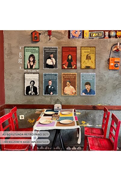 Baskı Madeni 8'li Retro A5 ( 15 x 20 cm ) - Nostaljik Arabesk pano Seti ( Müs...