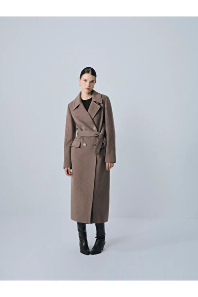 IDA Collection Dikiş Detaylı Kruvaze Yaka Kaban Vizon