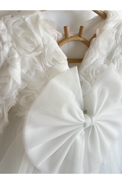 2kids2mom Λευκό φόρεμα για κοριτσάκι με μακρυμάνικο φιόγκο για πάρτι γενεθλίων Γάμος Ειδική ημέρα Πριγκίπισσα με επένδυση από τούλι