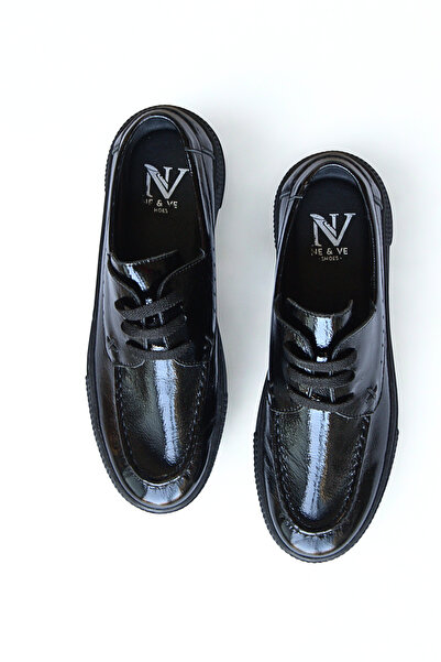 NE&VE SHOES Чорні зморшкуваті шкіряні жіночі повсякденні зручні черевики на шнурівці