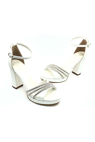 KOCAMANLAR Feles cross three striped stoned 10 cm platform heeled women's evening shoes