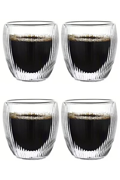 Atlas Mutfak Double Skin Striped Glass, Coffee, Latte, Espresso, Soft Drink 2...