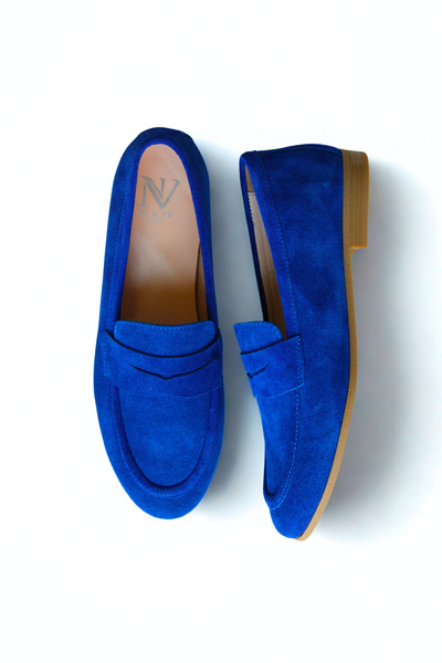 NE&VE SHOES Mavi Süet Hakiki Deri Kadın Loafer Ayakkabı