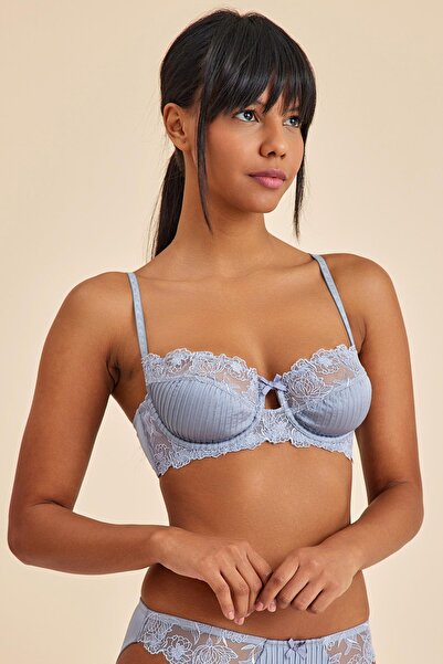 Amarelle Paris Gray Blue Underwire Lace Unpadded Balconette Bra