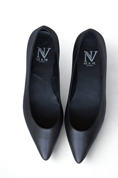 NE&VE SHOES Siyah Hakiki Deri Sivri Burun Şık Ve Rahat Günlük Babet