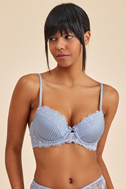 Amarelle Paris Gray Blue Underwire Lace Padded Push-Up Bra