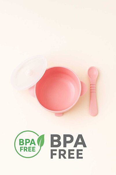 CKM silikon وعاء طعام أطفال من السيليكون مع غطاء مانع للتسرب وملعقة 400 مل لون وردي