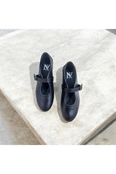 NE&VE SHOES Siyah Deri Tokalı Kadın Babet