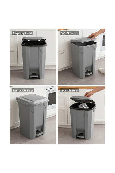 Concept Home Garbage Bin 80 Liter for Outdoor And Kitchen Step-On Waste Heavy-Duty - Grey