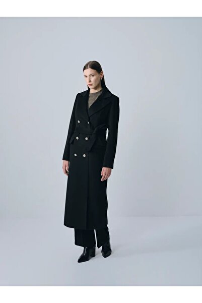 IDA Collection Madalyon Düğmeli Kruvaze Kaban Siyah