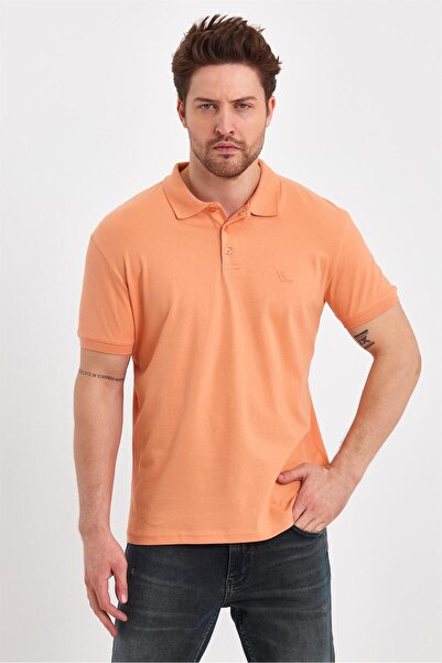 VENA Martin Polo Collar Slim Fit Pique T-Shirt - Peach