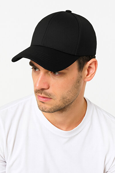 CapZone Şapka Beyzbol Kep Düz Şapka Unisex Model Arkadan Ayarlanabilir Cırtlı Siyah