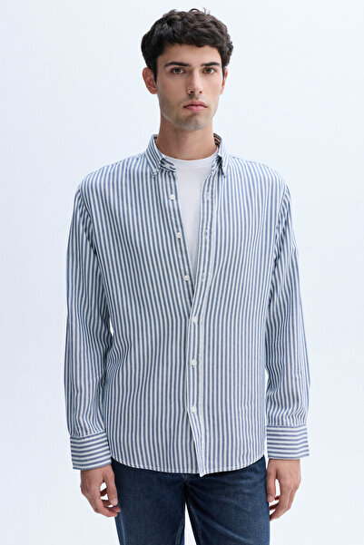 Mudo قميص مخطط بأكمام طويلة وقصة عادية