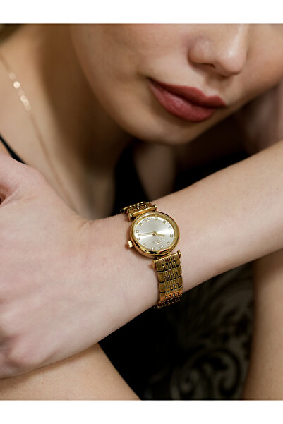 FERRO ساعة يد نسائية بسوار فولاذي أصفر FL43020A-B مقاومة للماء حتى 3ATM مع ضمان لمدة عامين مع عبوة هدية