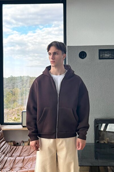 Flaw Wear Basic Zip Hoodie Kahverengi