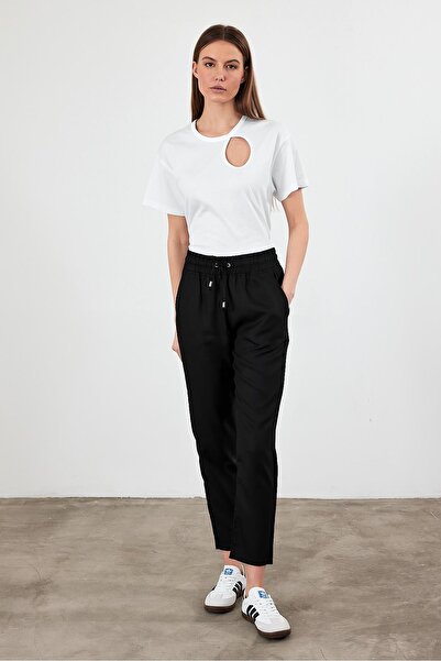 VENA Women's Alian Black Elastic Waist Lyocell Beach Pants