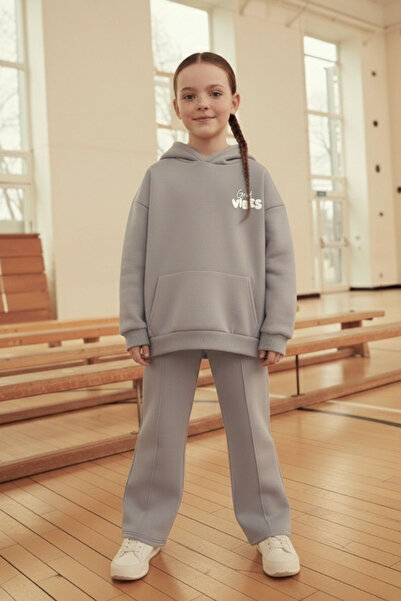 Minipodyum Σετ αθλητικής φόρμας με κουκούλα και τσέπη καγκουρό για κορίτσια