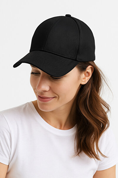 CapZone Şapka Beyzbol Kep Düz Şapka Unisex Model Arkadan Ayarlanabilir Cırtlı Siyah