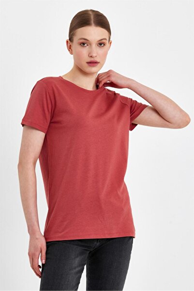 VENA Boyfriend Crew Neck Regular Fit T-Shirt (Modal) - Terracotta
