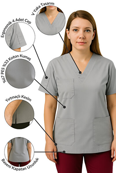 mirach 4-Pocket Nurse and Doctor Scrubs Single Top Uniform Hospital Surgical Uniform Comfortable Medical Clothing
