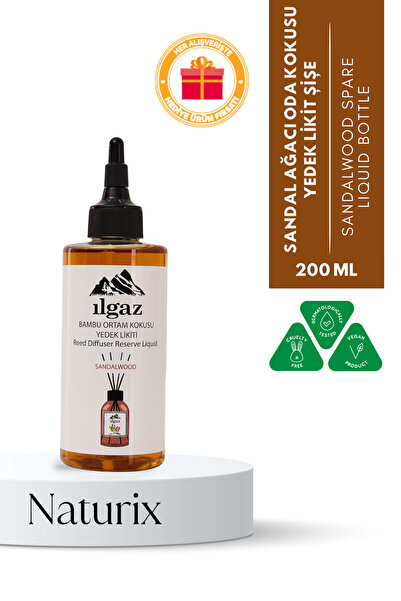 ILGAZ Sandal Ağacı Oda Kokusu Yedek Likit Şişe 200 ml | Doğal Bambu Çubuklu O...