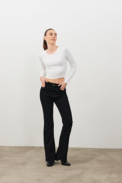 VENA Jenny Black High Waist Flare Jean Trousers - Black
