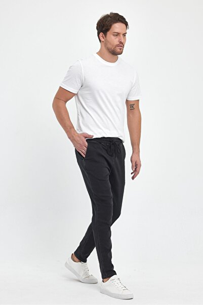 VENA Παντελόνι David Black Slim Fit Jogger με ελαστική μέση-Μαύρο