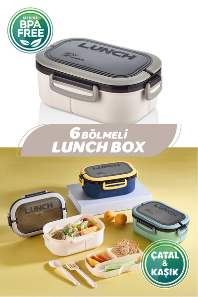 M&L LUNCH BOX 6 Bölmeli Taşınabilir Yemek Kabı Lunch Box Diyet Beslenme Kutusu Saklama Kabı Çatal Kaşık Sefer Tası