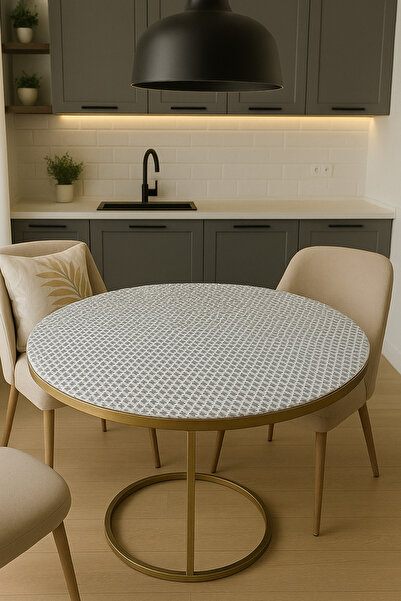 Rona Home مفرش طاولة قهوة دائري باللون الرمادي الفضي - PVC، قابل للمسح، نمط د...