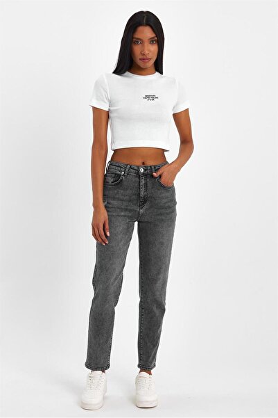 VENA Maria Black Wear Pantaloni slim Mom Jean cu detalii - Negri