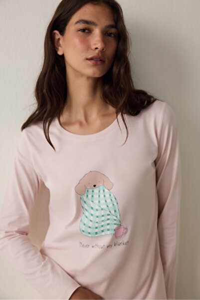 Penti Lila Blanket Slogan Baskılı Bisiklet Yaka Uzun Kollu Pijama Takımı