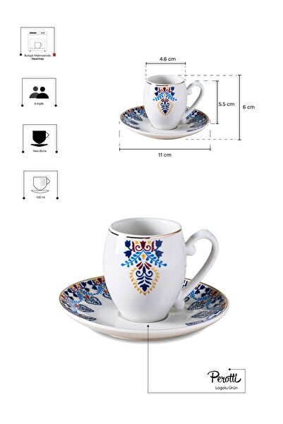 Perotti Mavişehir 6 Kişilik Porselen Kahve Fincanı Takımı