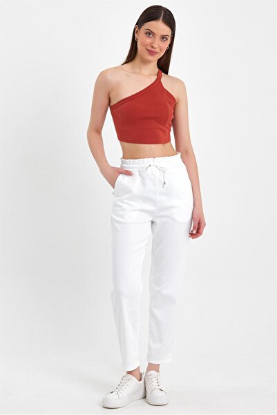VENA Marla High Waist Slouchy Παντελόνι - Λευκό