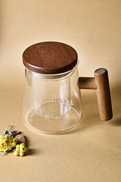 Perotti Herby Borosilikat 500 ml Acacia Detail Plant Tea Cup Teapot with Glass Strainer