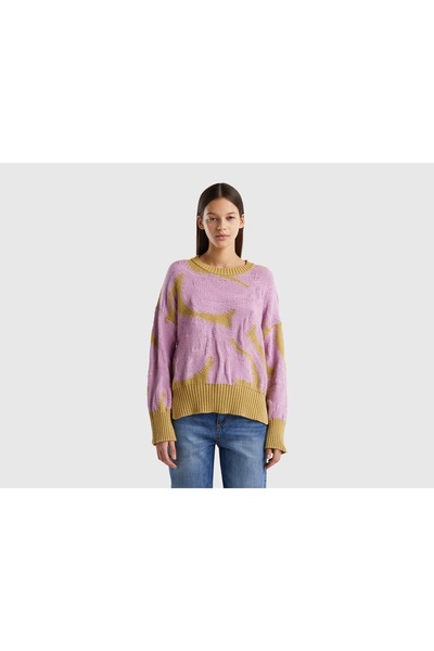 United Colors of Benetton Women's Long Sleeve Loose Printed Sweater