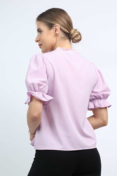 Nichii Women's Front Button Blouse with Ruffles and 3/4 Sleeves