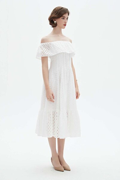 Nichii Off-Shoulder Short Sleeve Midi Dress