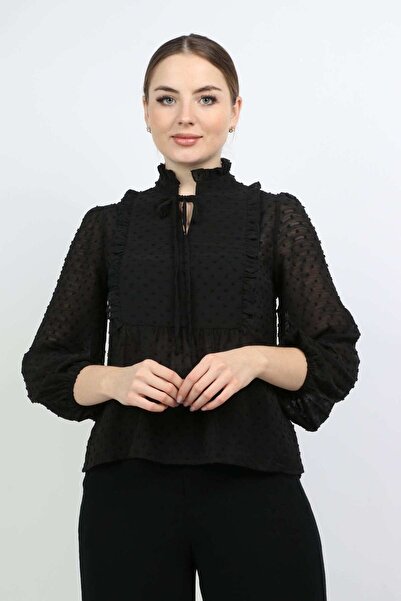 Nichii Classic High-Neck Women's Long Sleeve Blouse with Tie