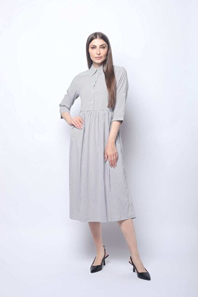 mica Striped Midi Dress with Short Sleeves