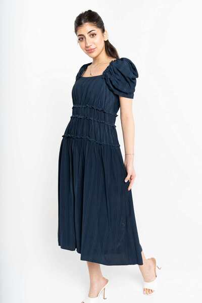 Nichii Women's Midi Dress with Short Sleeves and Square Neckline