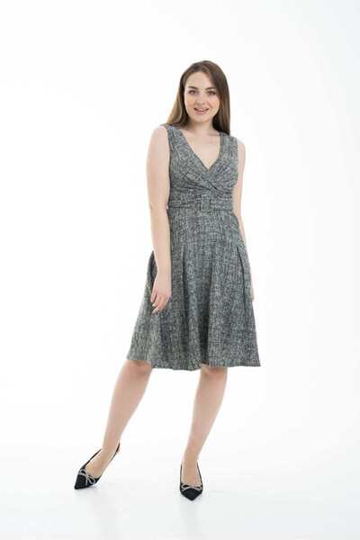 Nichii Deep V-Neck Midi Dress with Waist Belt