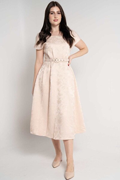 mica Short Sleeve Striped Midi Dress with Waist Belt