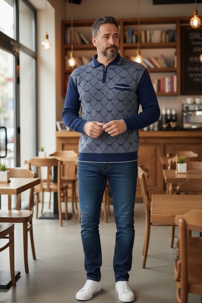 Kamalı Ανδρικό πουκάμισο από ατσάλινο πλεκτό γιακά με τσέπη με φερμουάρ Polo γιακά που δεν κολλάει Πλεκτό χειμωνιάτικο πουλόβερ Dad