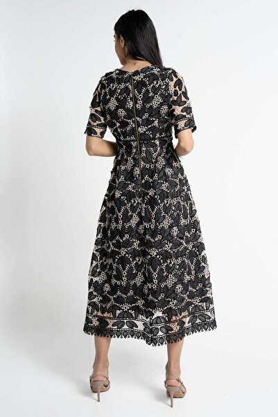 Nichii Womens' Short Sleeve Midi Dress with Leaf Design