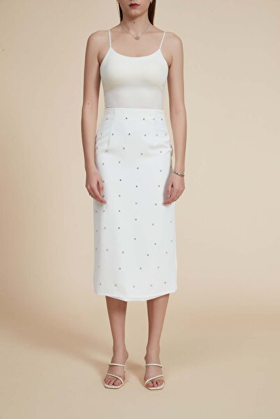 Yola Midi Polka Dot Skirt with Bead Embroidery