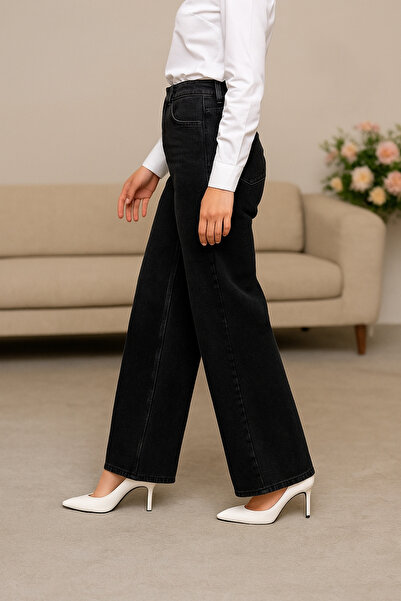 CEDY DENIM High Quality Women Palazzo High Waist Cotton Jean Pants-Black-C613