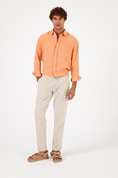 VENA Alfred Beli Elasticated Striped Linen Trousers - Stone Striped