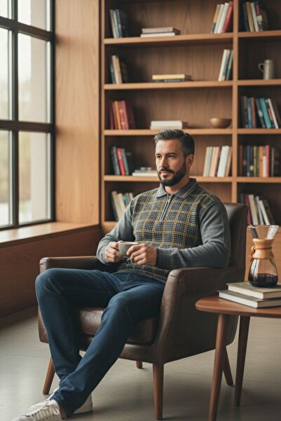 Kamalı Collared Dad Sweater Striped Dad Sweater Dad Knitwear Collared Men's Sweater Polo Collar