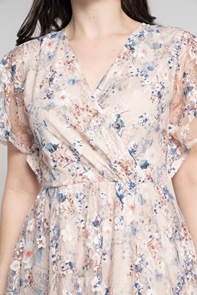 Nichii Women's Floral Print Midi Dress with Butterfly Sleeves